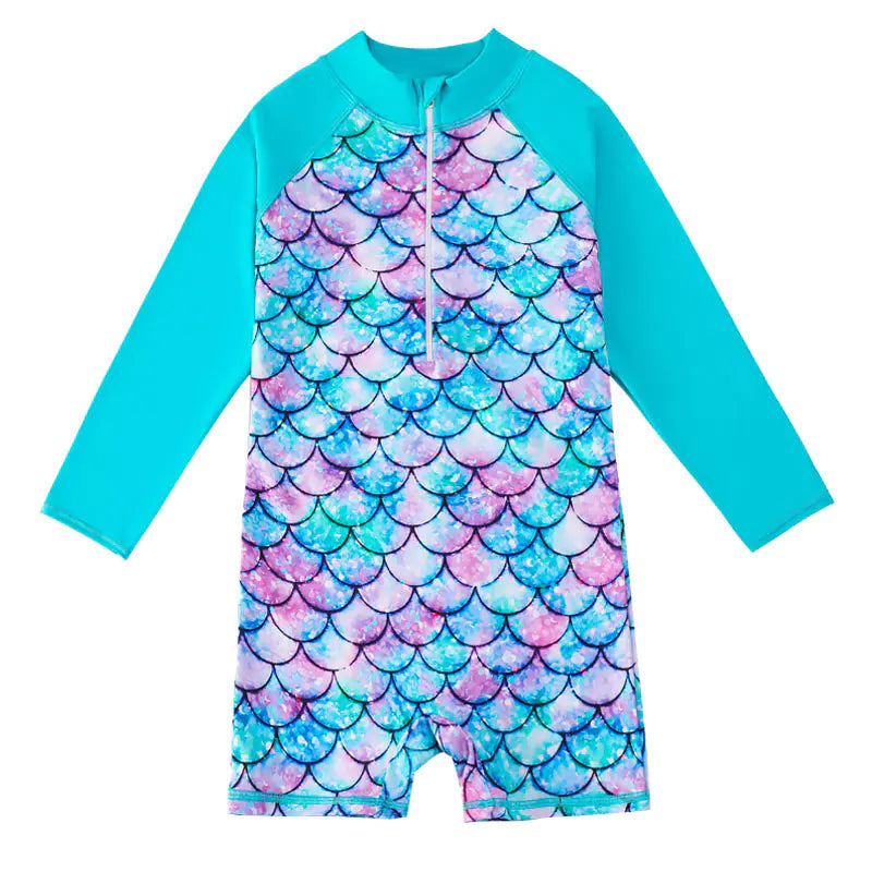 Girls Mermaid One Piece Rash Guard Swimsuits