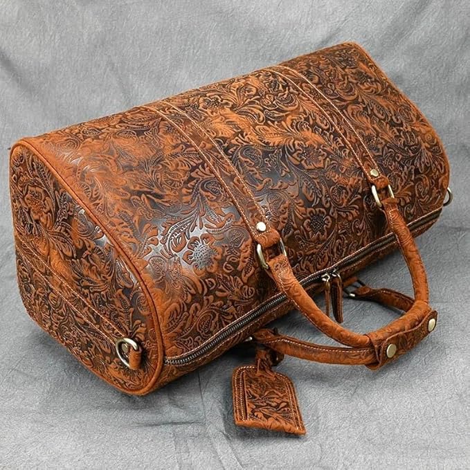Vintage Crazy Horse Embossed Leather Weekend Bags