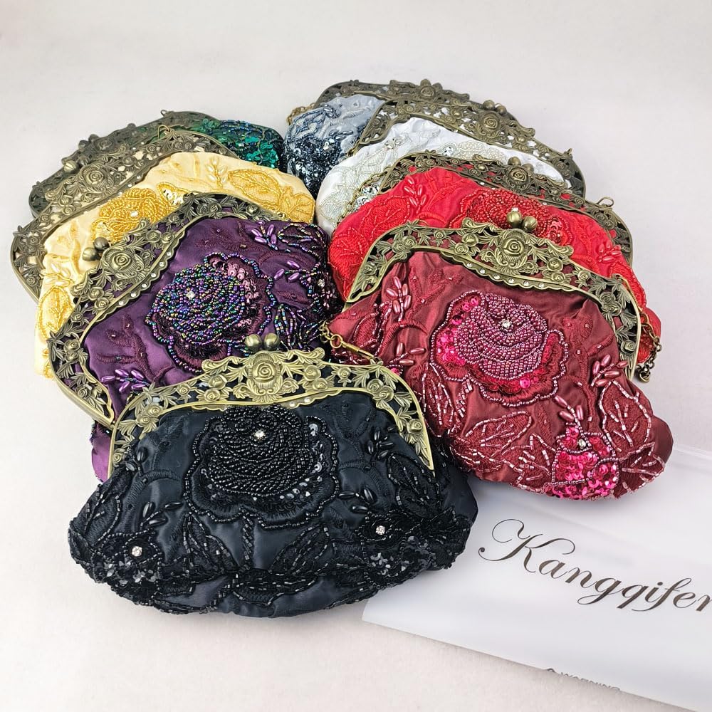 Rose Embroidered Sequin Retro Evening Bags