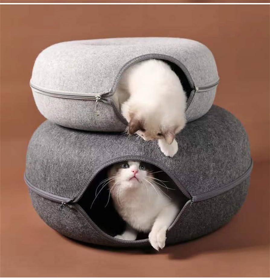 Four Seasons Felt Donut Cat Bed & Tunnel