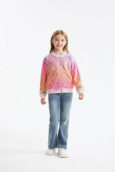 LOLANTA Girls Gradient Sequined Bomber Jackets