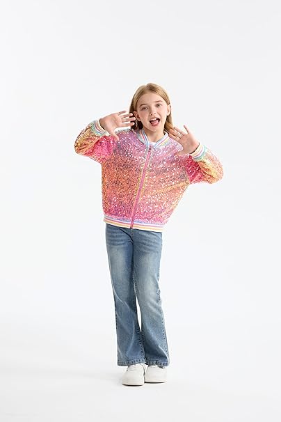 LOLANTA Girls Gradient Sequined Bomber Jackets