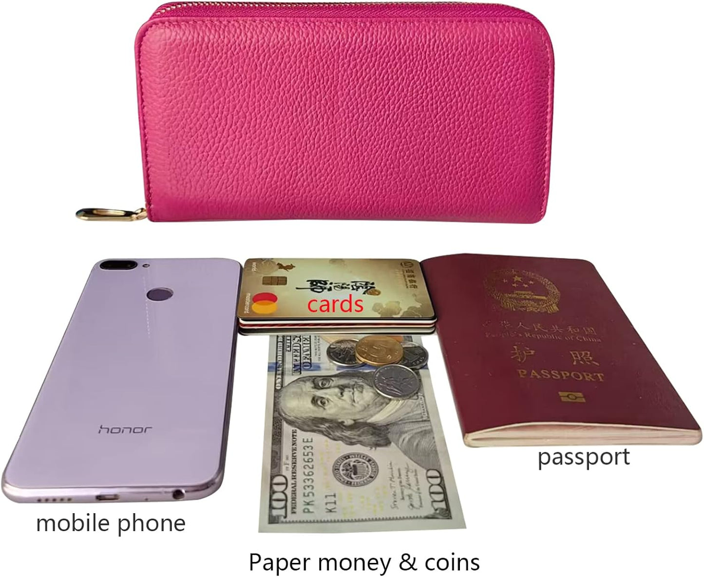 OX KNIGHT Cowhide Leather Multifunctional Zip Wallets