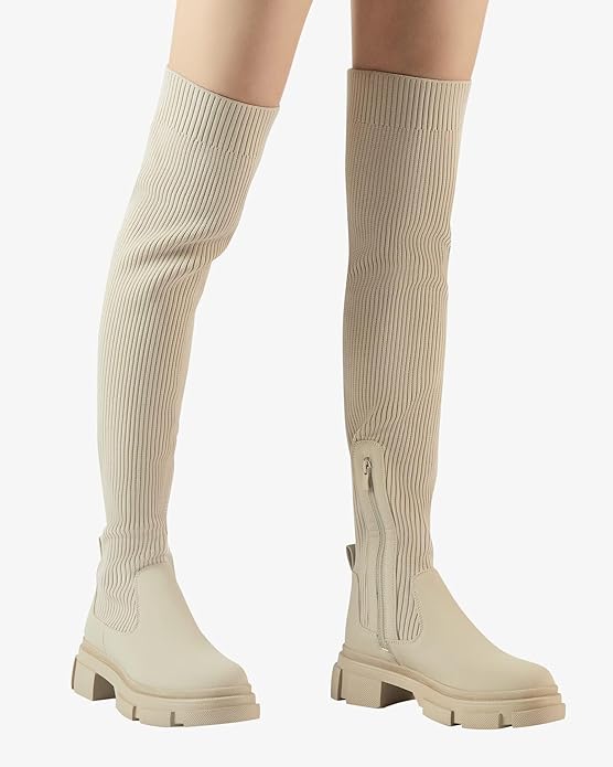 Platform Knitted Over-the-Knee Boots