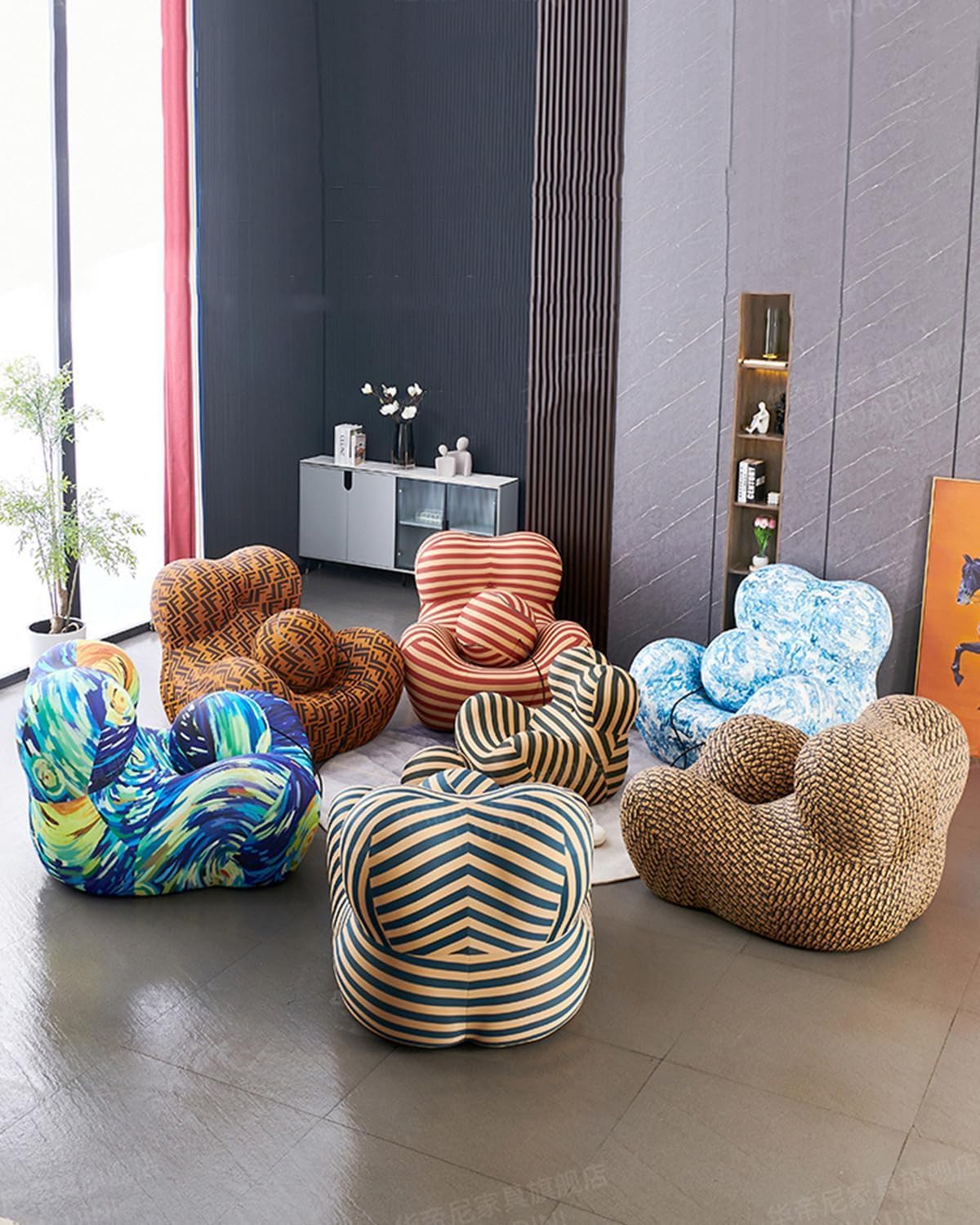 Ergonomic Leisure Ice Cotton Sofa + Ball Chairs