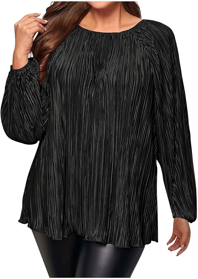 Plus Size Lantern Sleeves Polyester Tops