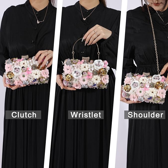 Embellished Floral Evening Clutch Bag