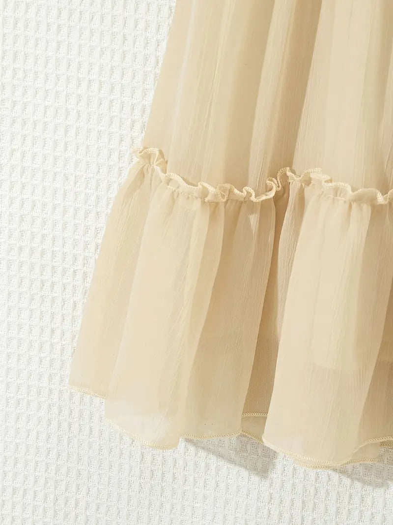 Lace Trim Long Sleeve Ruffle Dresses