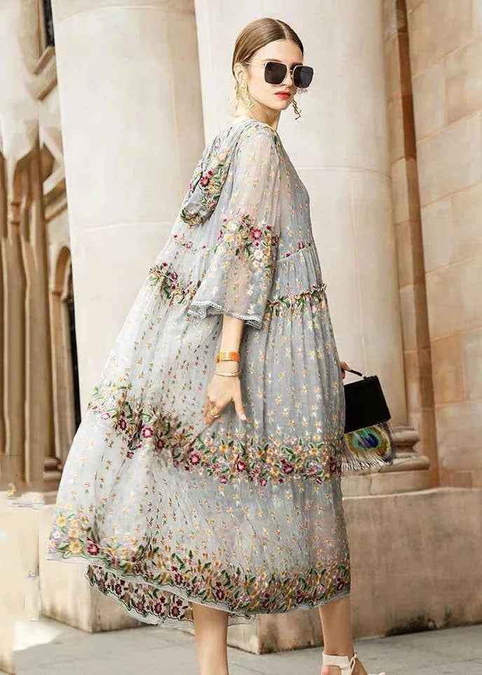 Boutique Embroidered Baby Doll Midi Dress