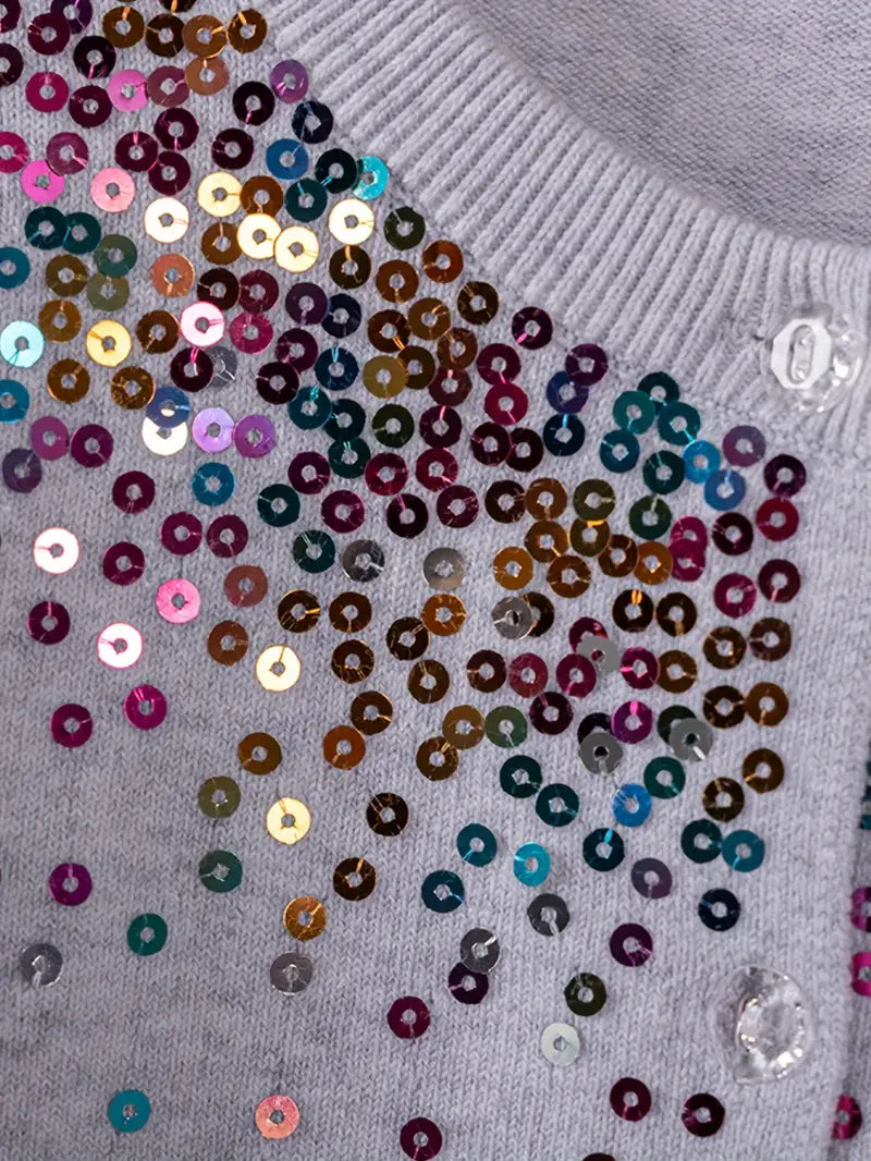 Girls' Sequined Round Neck Cardigans