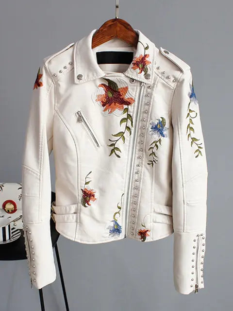Floral Biker Leather Jacket