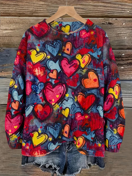 Graffiti Hearts Knit Pullover