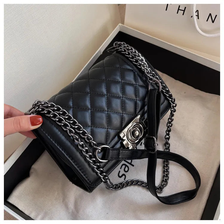 Chanel Style Quilted Chain Crossbody Bag