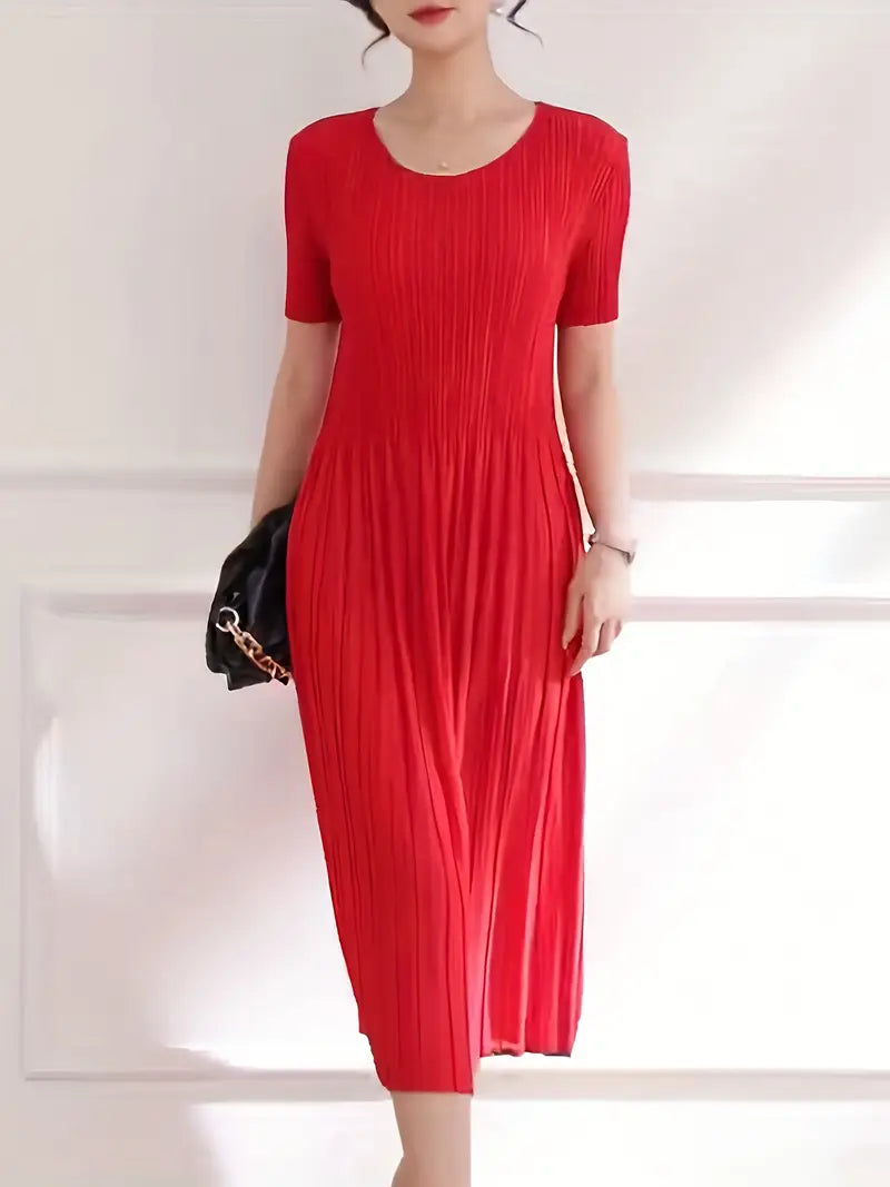 Classic Pleated Polyester Dress