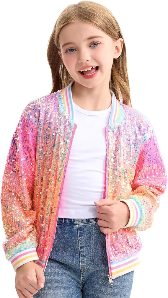 LOLANTA Girls Gradient Sequined Bomber Jackets