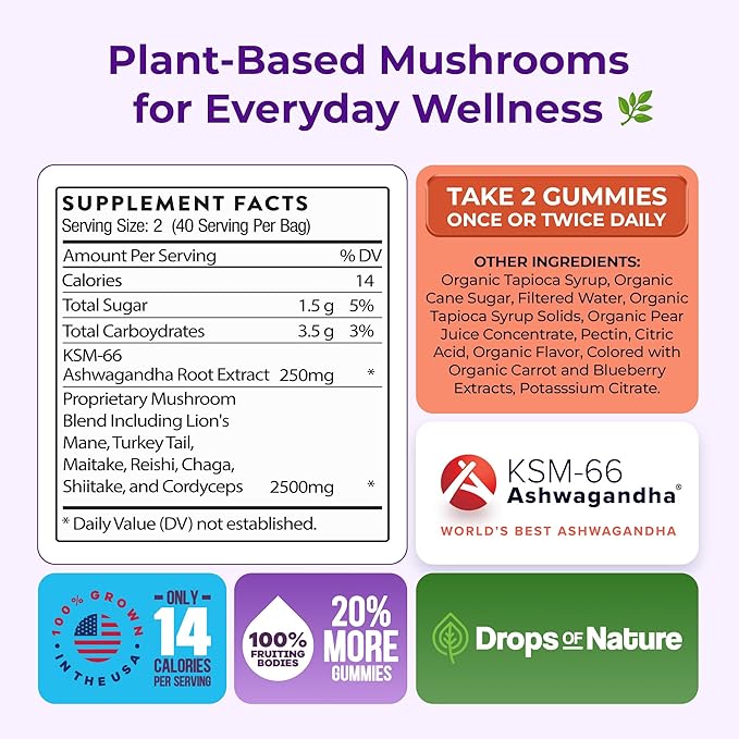 Mushroom Gummies - Organic & Functional with Ashwagandha