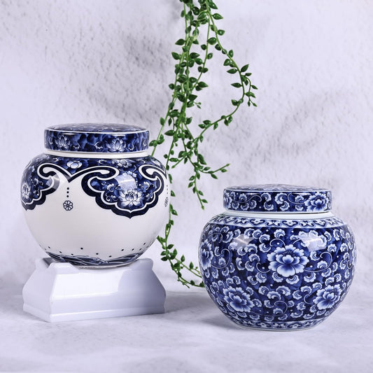 Retro Blue and White Porcelain Decorative Jars