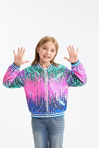 LOLANTA Girls Gradient Sequined Bomber Jackets