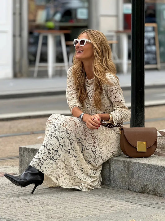 Cream Lace Bohemian Maxi Dress