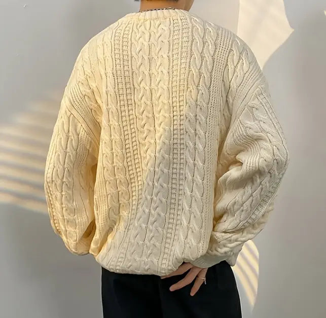 Cozy Geometric Plus Size Acrylic Aran Crew Neck Sweater