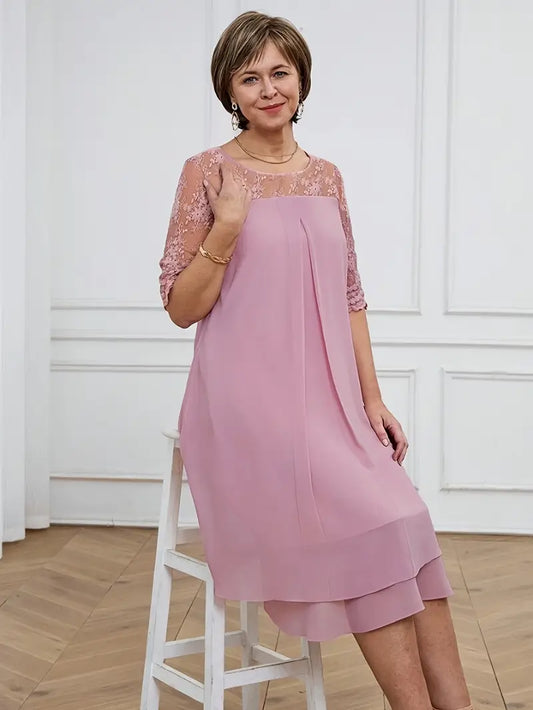 Plus Size Embroidered Chiffon Midi Dress