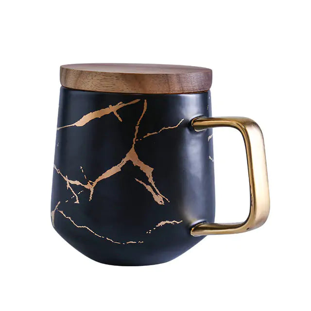 Gold Inlay Marble Coffee Mugs