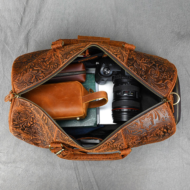 Vintage Crazy Horse Embossed Leather Weekend Bags