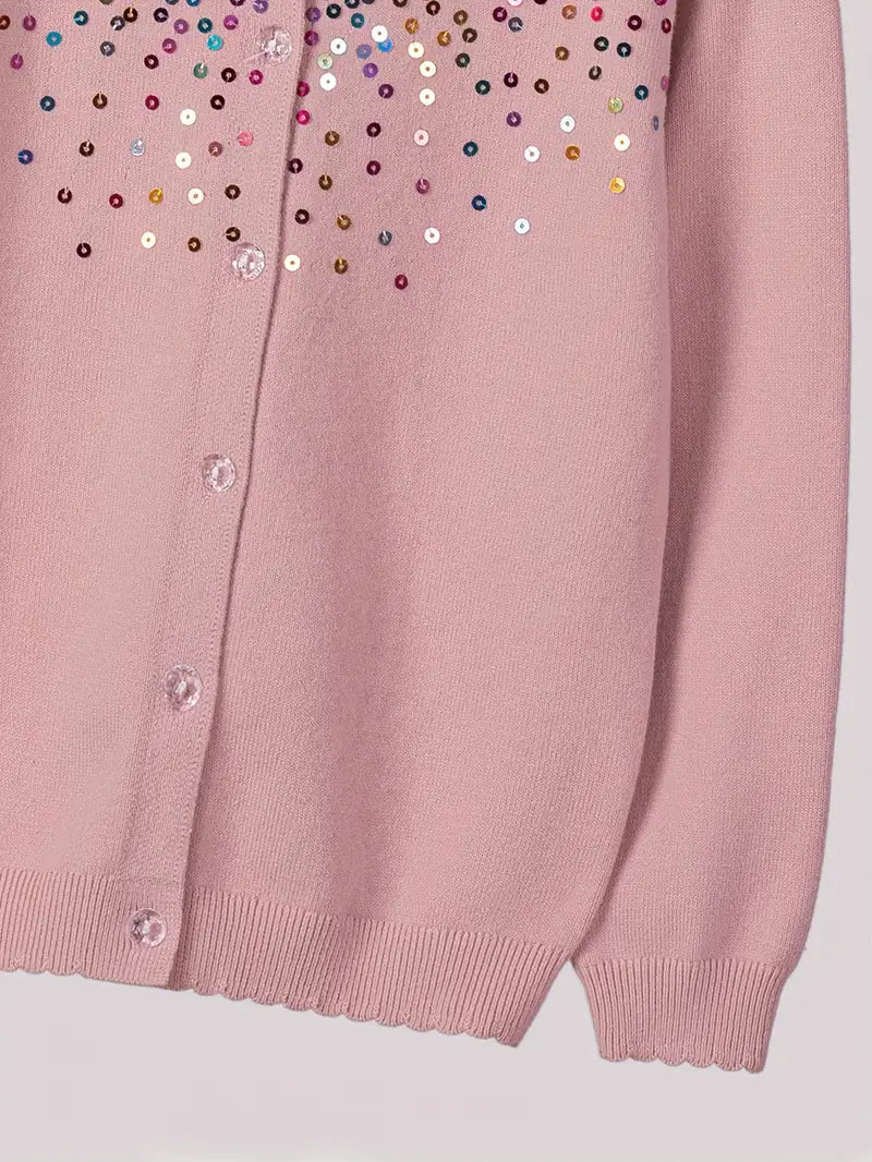 Girls' Sequined Round Neck Cardigans