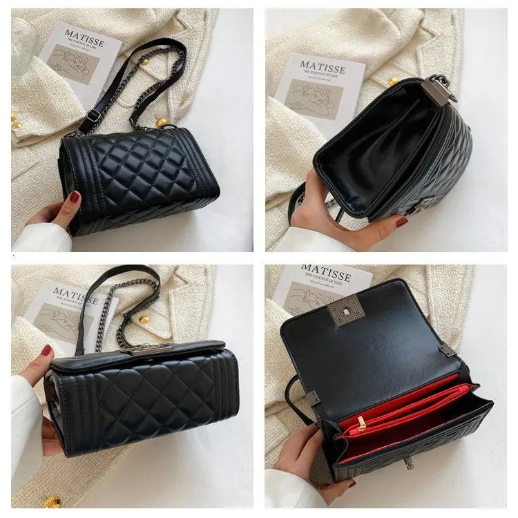 Chanel Style Quilted Chain Crossbody Bag