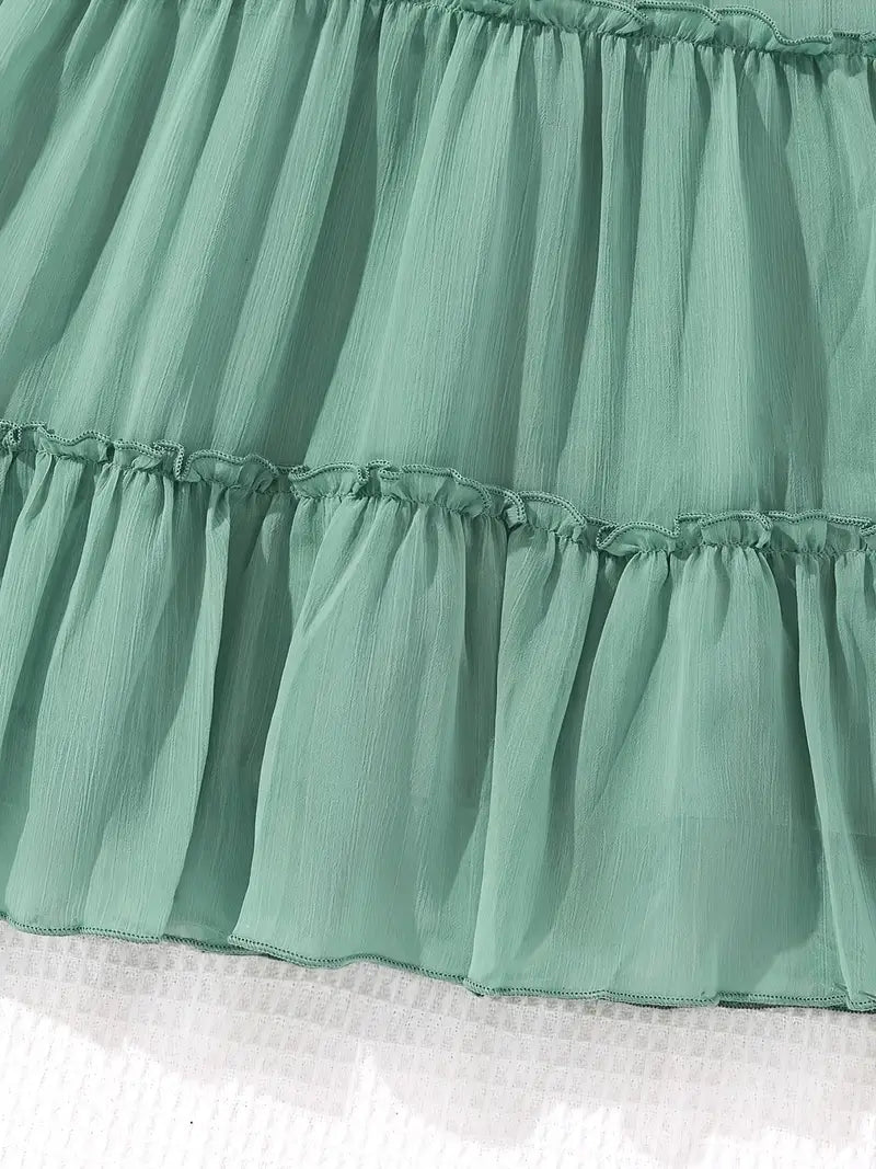 Lace Trim Long Sleeve Ruffle Dresses