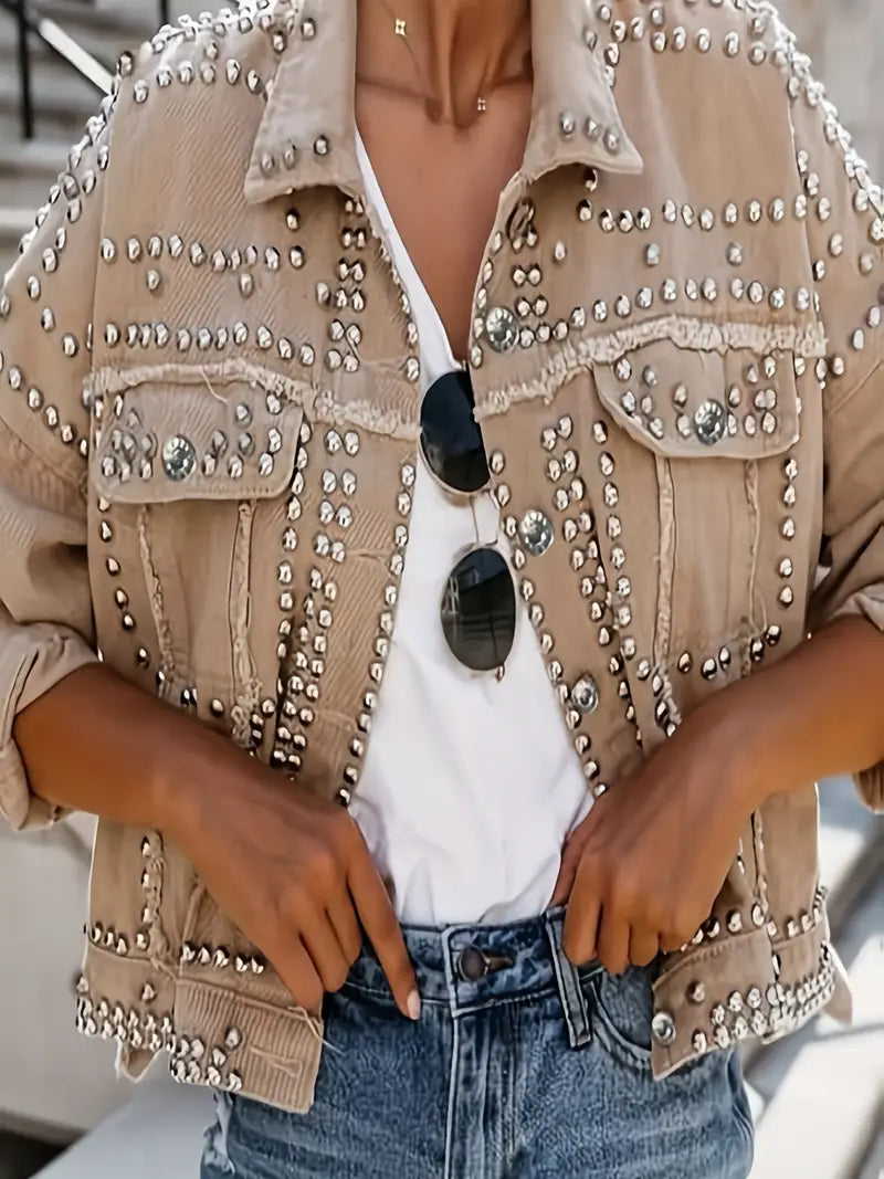 Stylish Studded Stone Denim Jacket