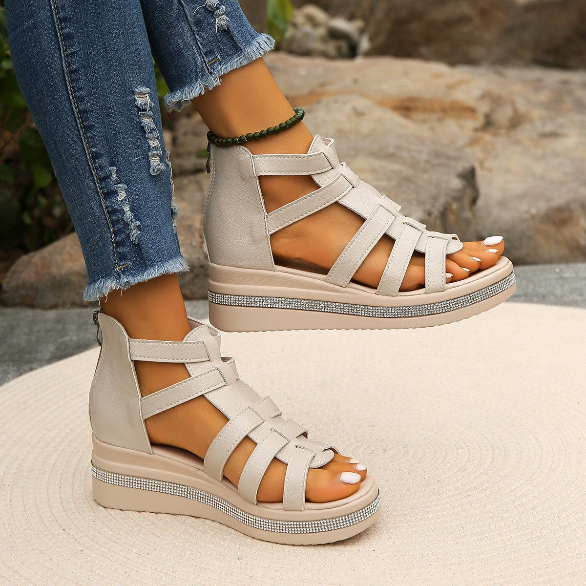 Rhinestone Wedge Platform Sandals