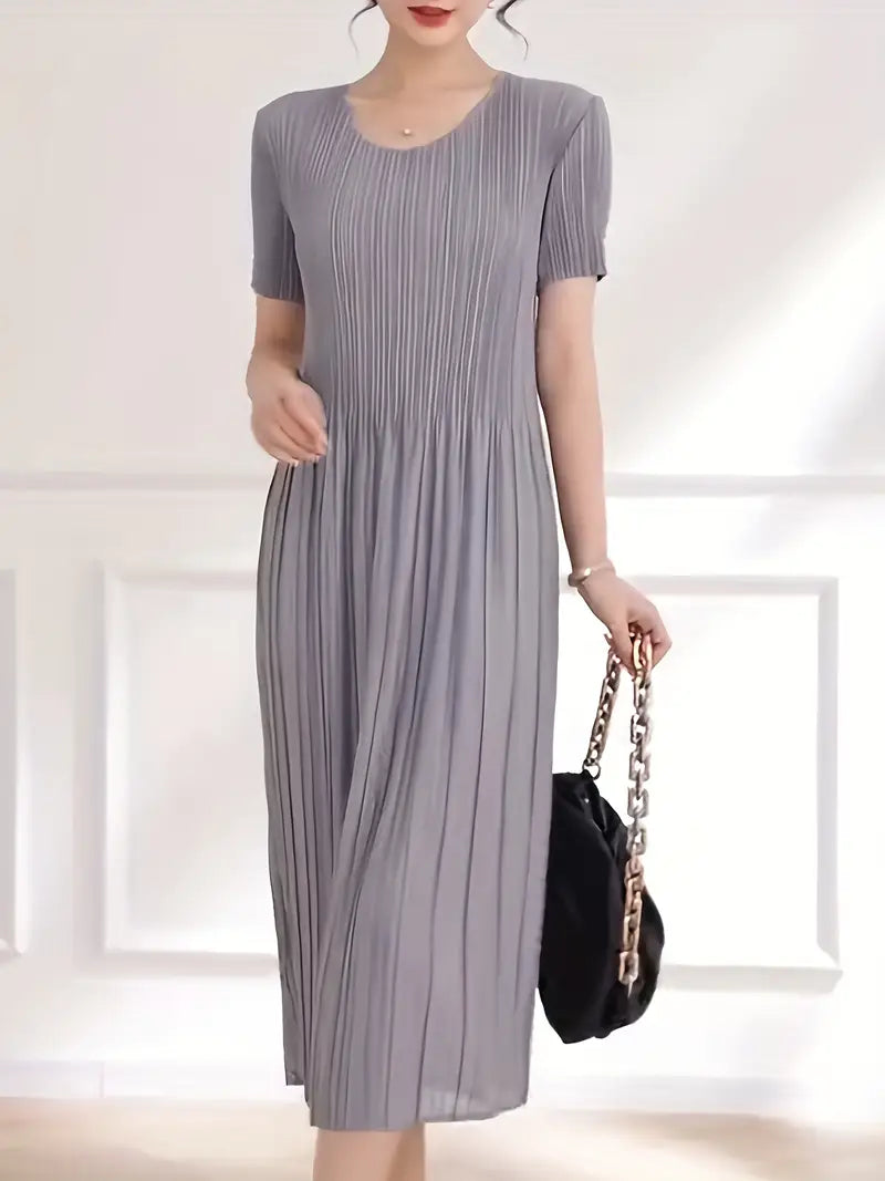 Classic Pleated Polyester Dress