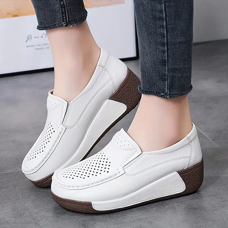 Lightweight Cowhide Leather Slip-On Platform Loafers