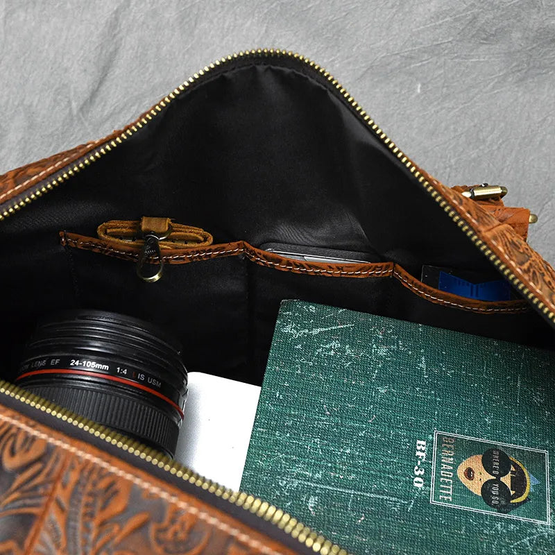 Vintage Crazy Horse Embossed Leather Weekend Bags