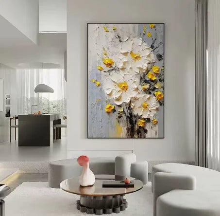 Nordic Abstract Cream & Gold Floral Hand-Painted Oil Paintings