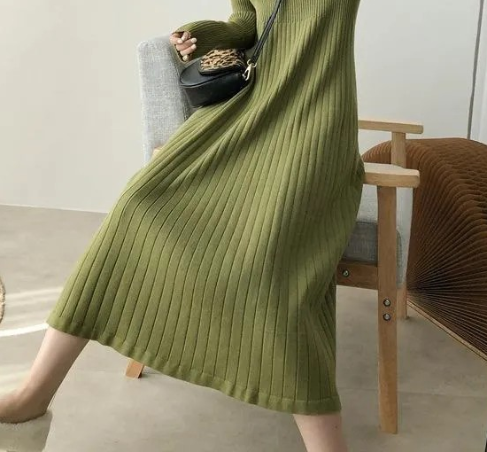 A-line Midi Ribbed Knit Dress