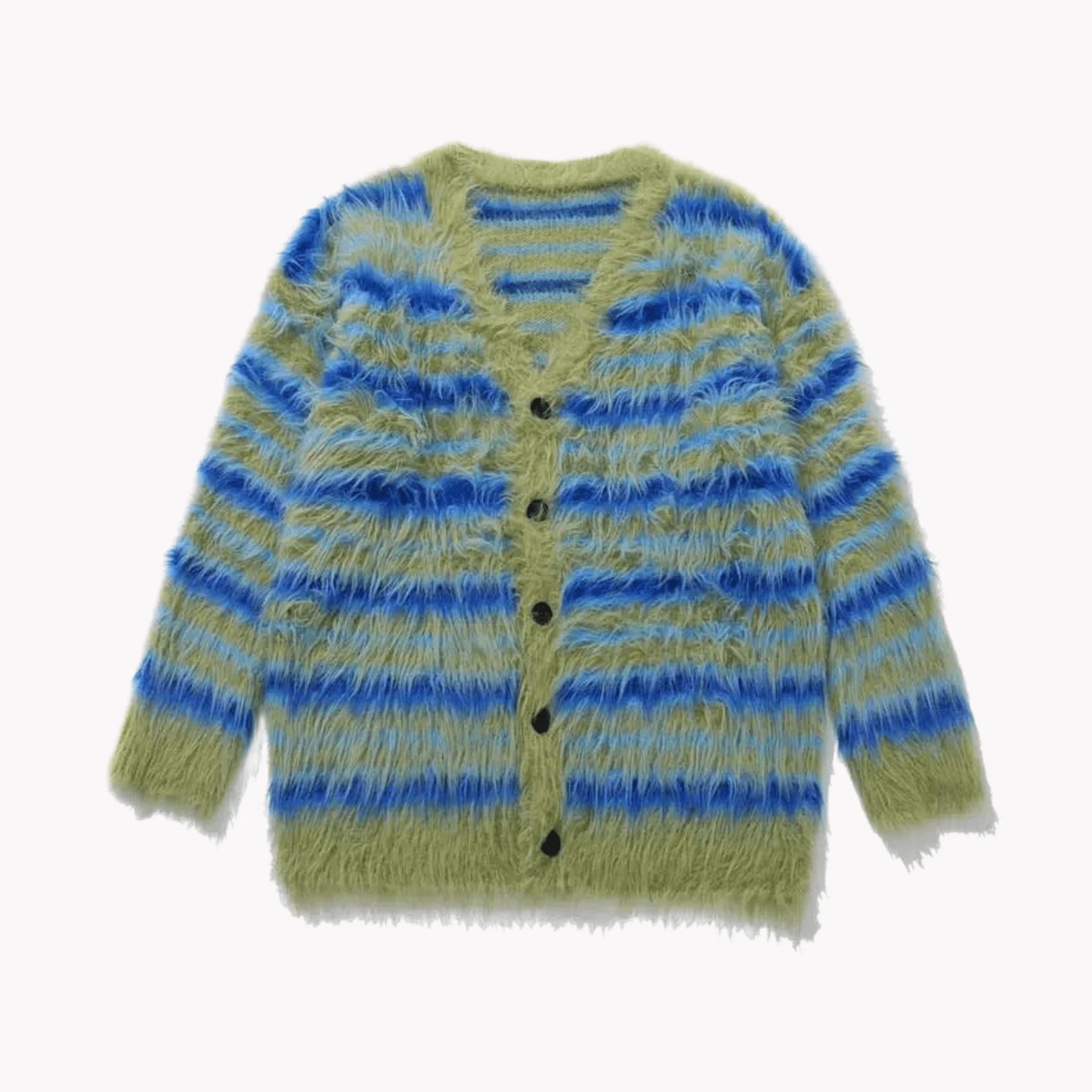 Fuzzy Striped Knit Cardigan