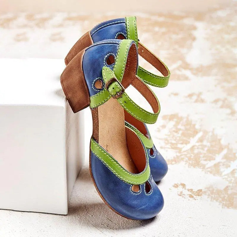 Mary Jane Retro Color Block Sandals