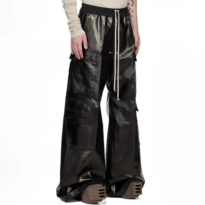High Street Glossy Black Cargo Pants