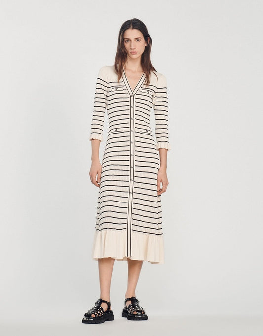 Armelline Sandro Striped Knit Midi Dress