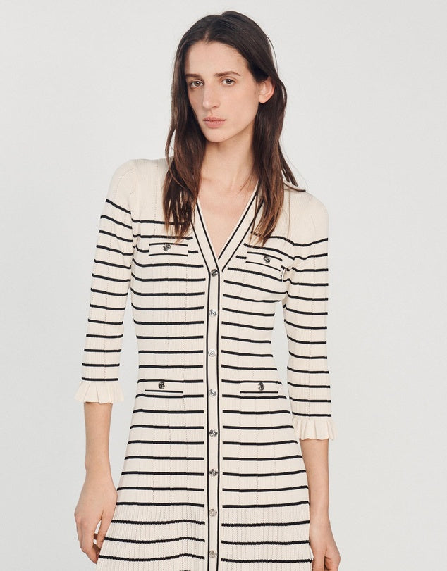 Armelline Sandro Striped Knit Midi Dress