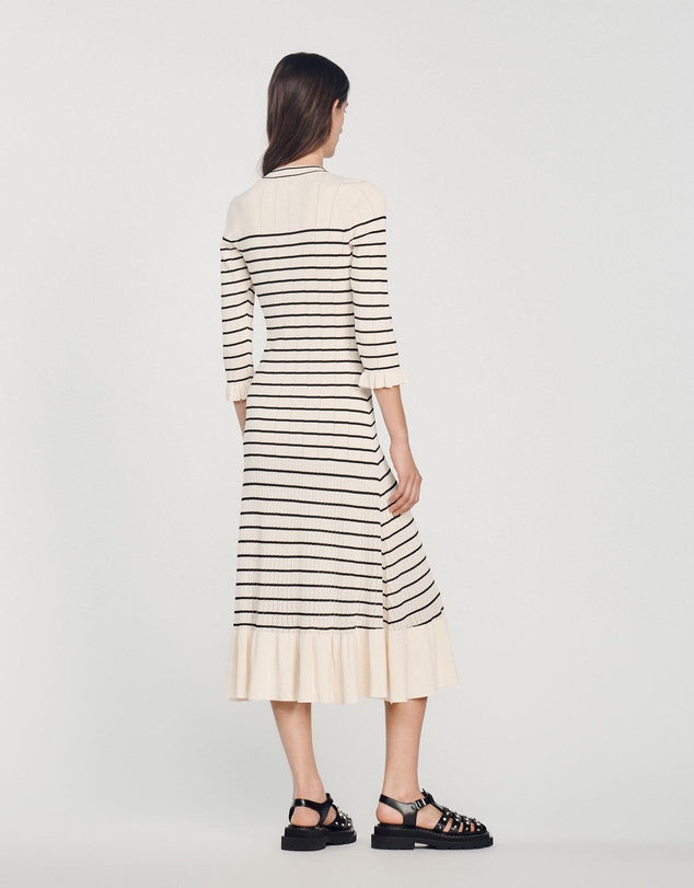 Armelline Sandro Striped Knit Midi Dress