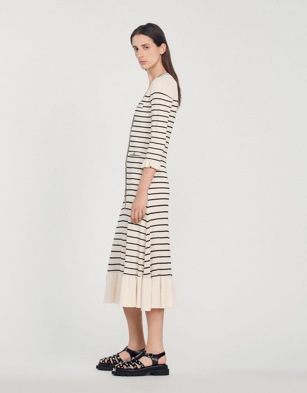 Armelline Sandro Striped Knit Midi Dress