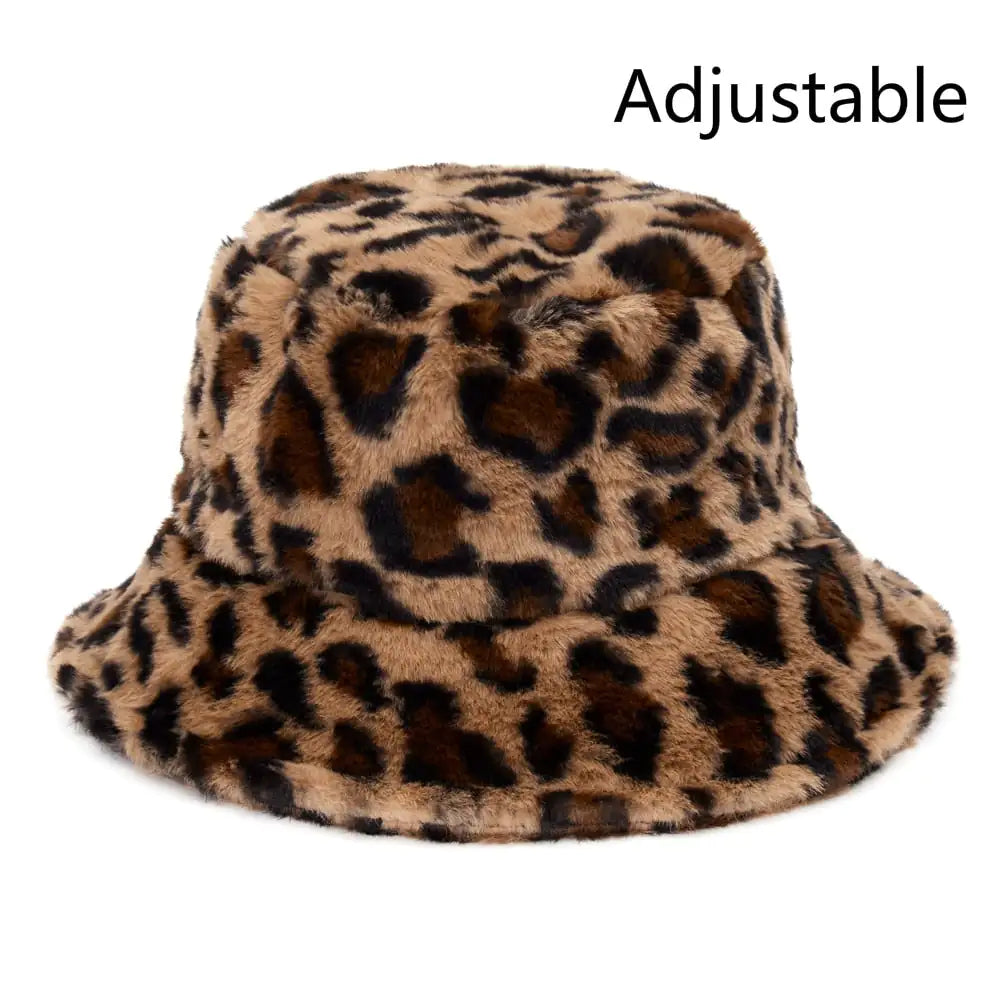 Winter Cow Leopard Faux Fur Bucket Hats