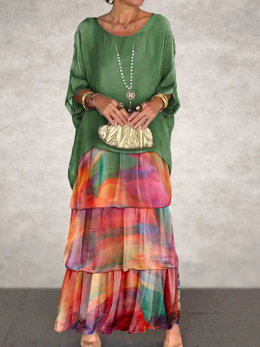 Zocania Layered Chiffon Batwing Maxi Dresses