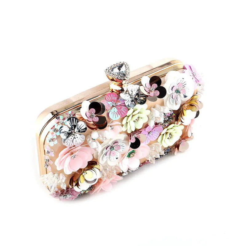 Embellished Floral Evening Clutch Bag