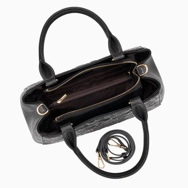 Floral Embossed Genuine Leather Handbag