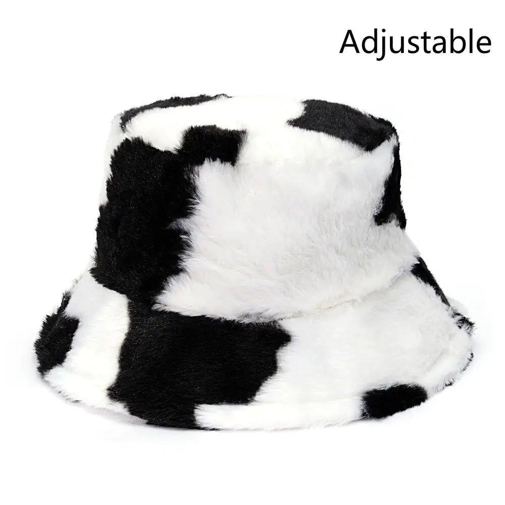 Winter Cow Leopard Faux Fur Bucket Hats