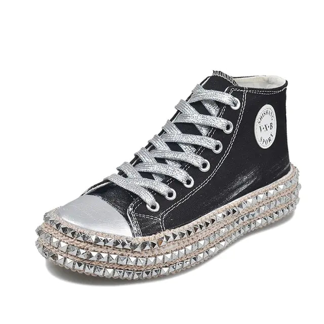 Leopard Print and Black Bling Canvas Shoes